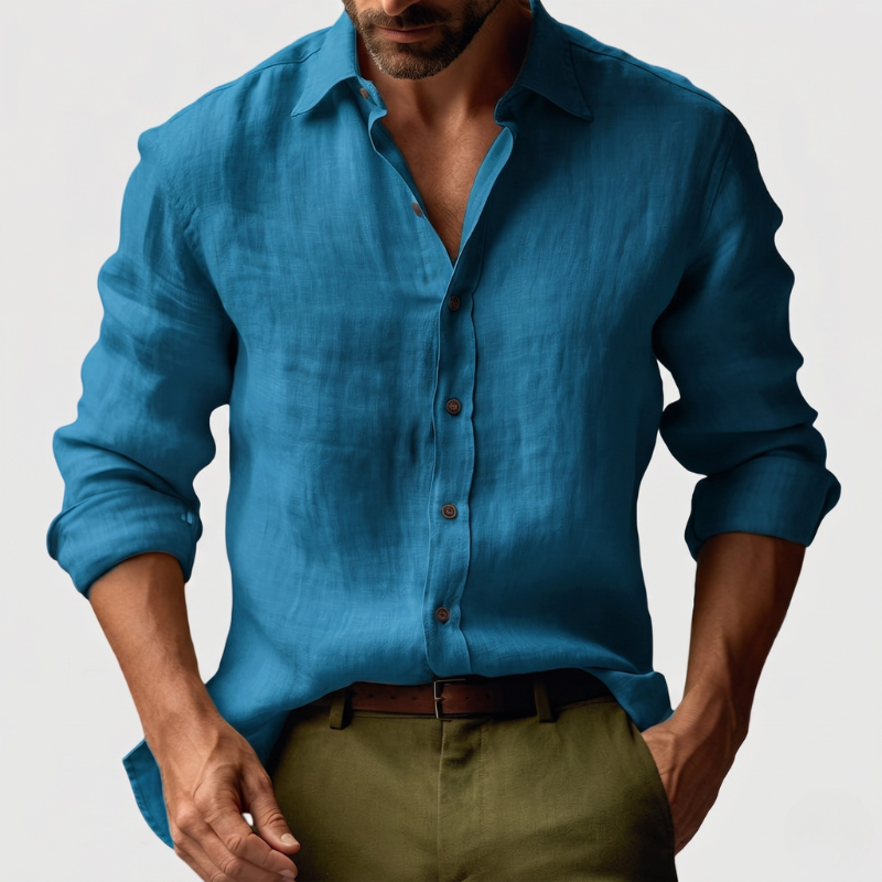 Essential men's long sleeve button-down shirt with a regular fit, a classic and comfortable everyday fashion top.