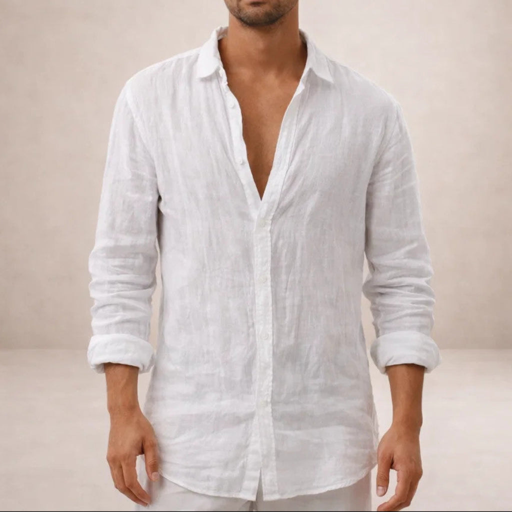 Versatile men's long sleeve button-down shirt, soft fabric, crisp spread collar, ideal for casual men's fashion.