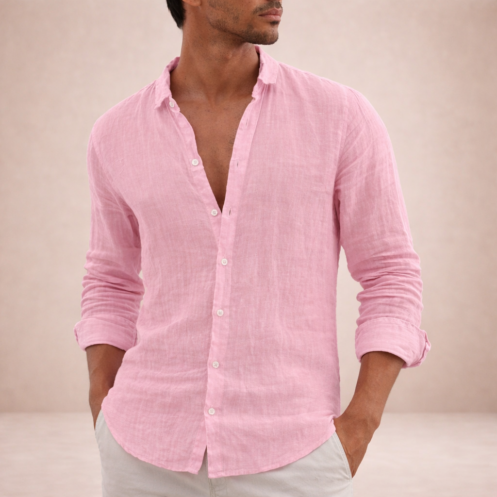 Stylish men's long sleeve button-down shirt, modern spread collar. Essential for smart casual & everyday men's fashion.