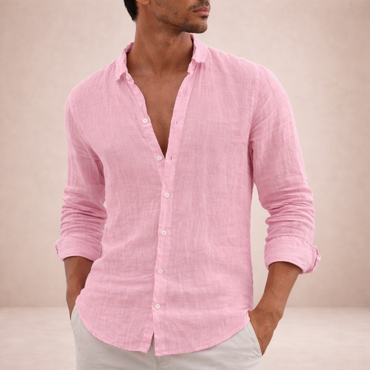 Stylish men's long sleeve button-down shirt, modern spread collar. Essential for smart casual & everyday men's fashion.