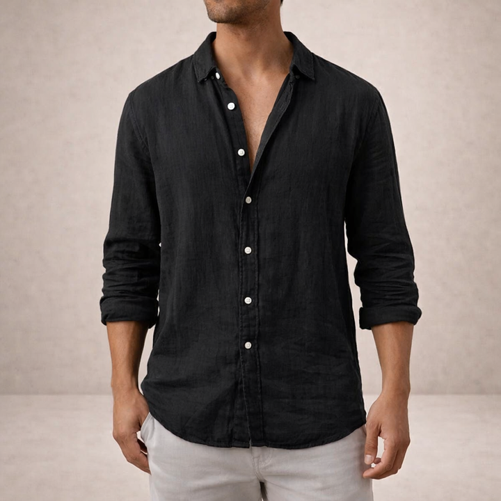 Men's smart casual long sleeve button-down shirt featuring a sharp spread collar, a timeless addition to men's wear.