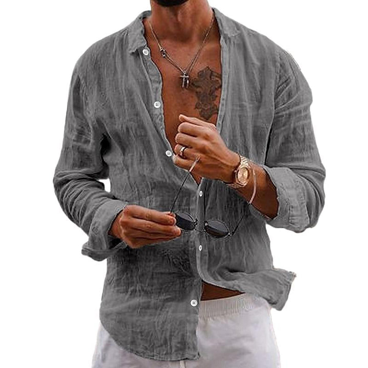 Men's long sleeve button front summer shirt in solid color