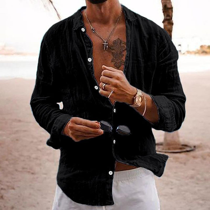 Versatile style: men's solid color long sleeve summer shirt