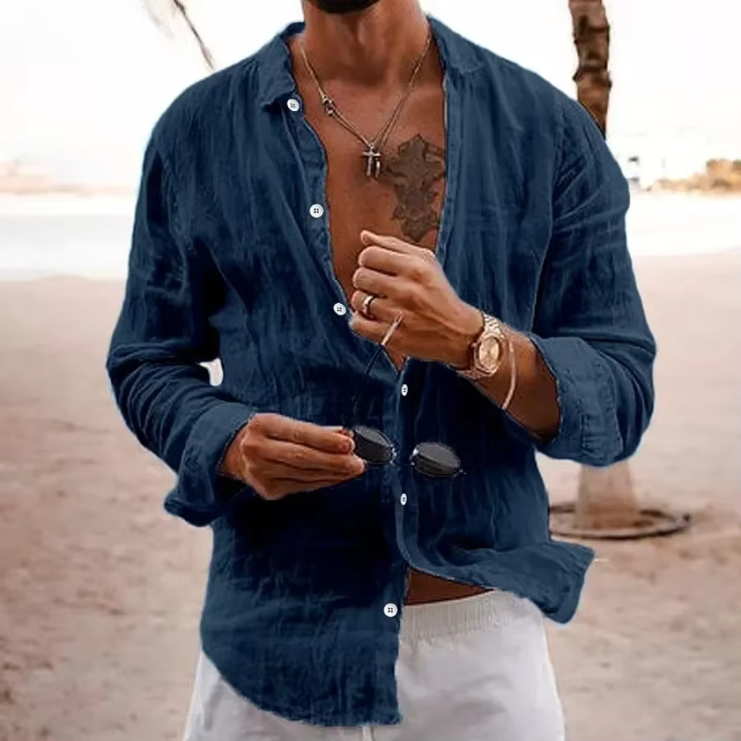 Shop men's long sleeve summer shirts with classic button front closure