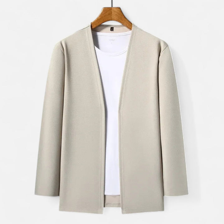 Stylish men's heritage design cardigan cloak in a warm, earthy tone.