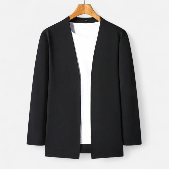 Elegant men's winter wear: a deep forest green long-sleeve cardigan cloak.