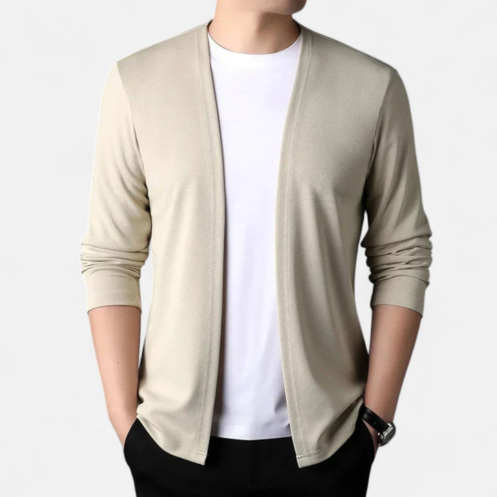 Men's casual outerwear: a comfortable, long-sleeve knit cardigan cloak.