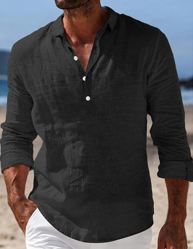 Men's long sleeve casual shirt, relaxed fit. Perfect for summer fashion, vacation, & everyday comfort.