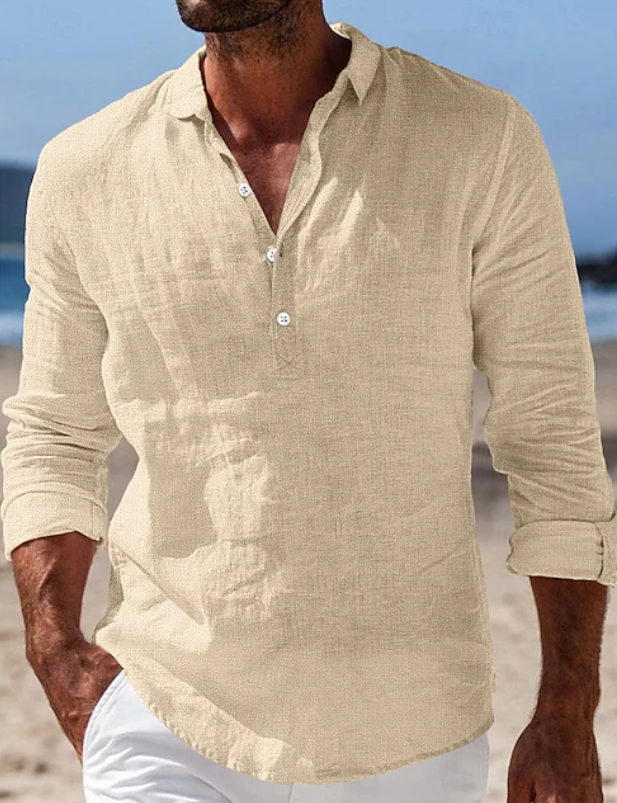 Stylish men's long sleeve summer shirt. Effortless casual wear with a relaxed fit for vacation & daily comfort.
