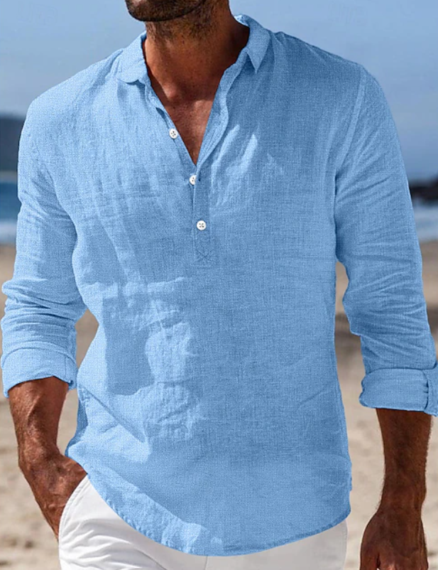 Men's relaxed fit long sleeve casual shirt, great for summer fashion. A versatile button-up for travel & daily style.