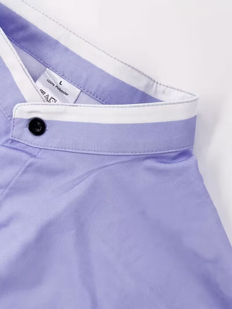 Versatile men's grandad collar shirt, long-sleeve, contrast trim, chest pocket. A modern dress shirt alternative.