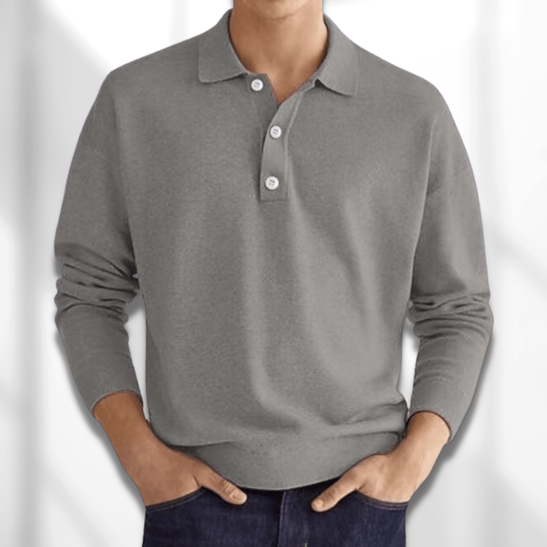 Comfortable men's long sleeve knit polo shirt, a versatile sweater for men's fall and winter fashion.