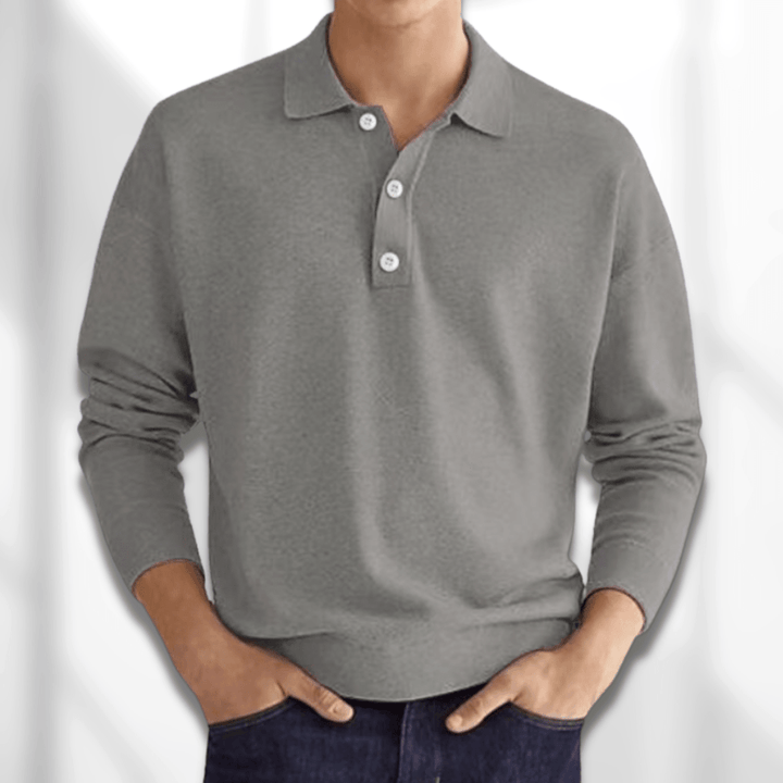 Comfortable men's long sleeve knit polo shirt, a versatile sweater for men's fall and winter fashion.