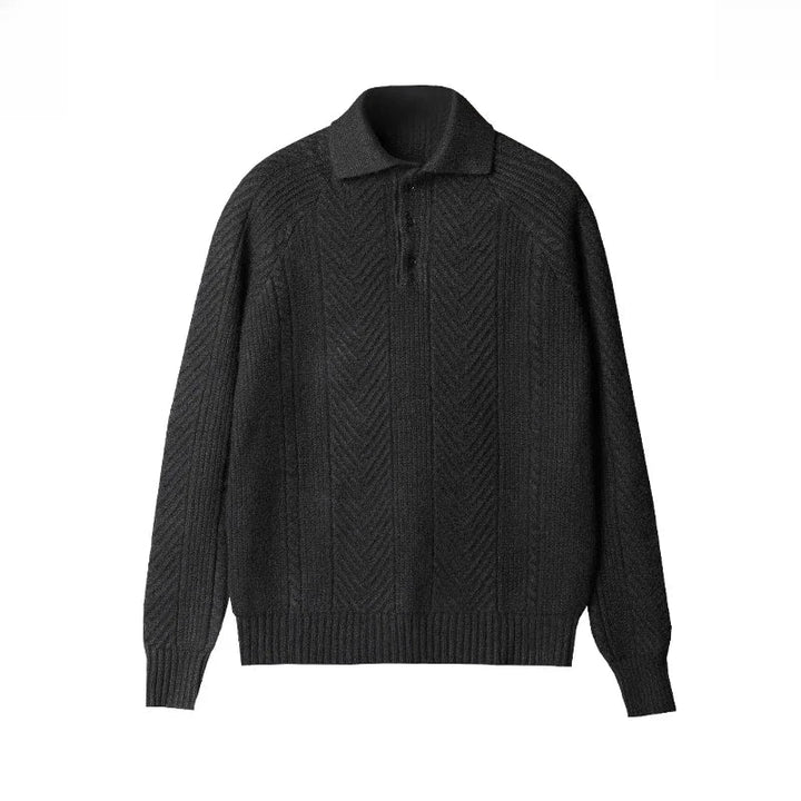 Comfortable men's long sleeve knit zip polo, a versatile collared shirt for modern casual fashion.