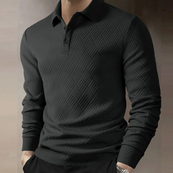 Men's smart casual textured long sleeve polo, a versatile and elegant addition to men's fashion.