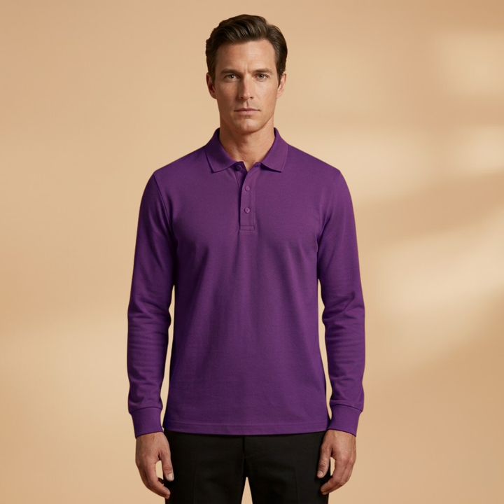 Menswear essential: comfortable and versatile long sleeve button collar polo shirt.