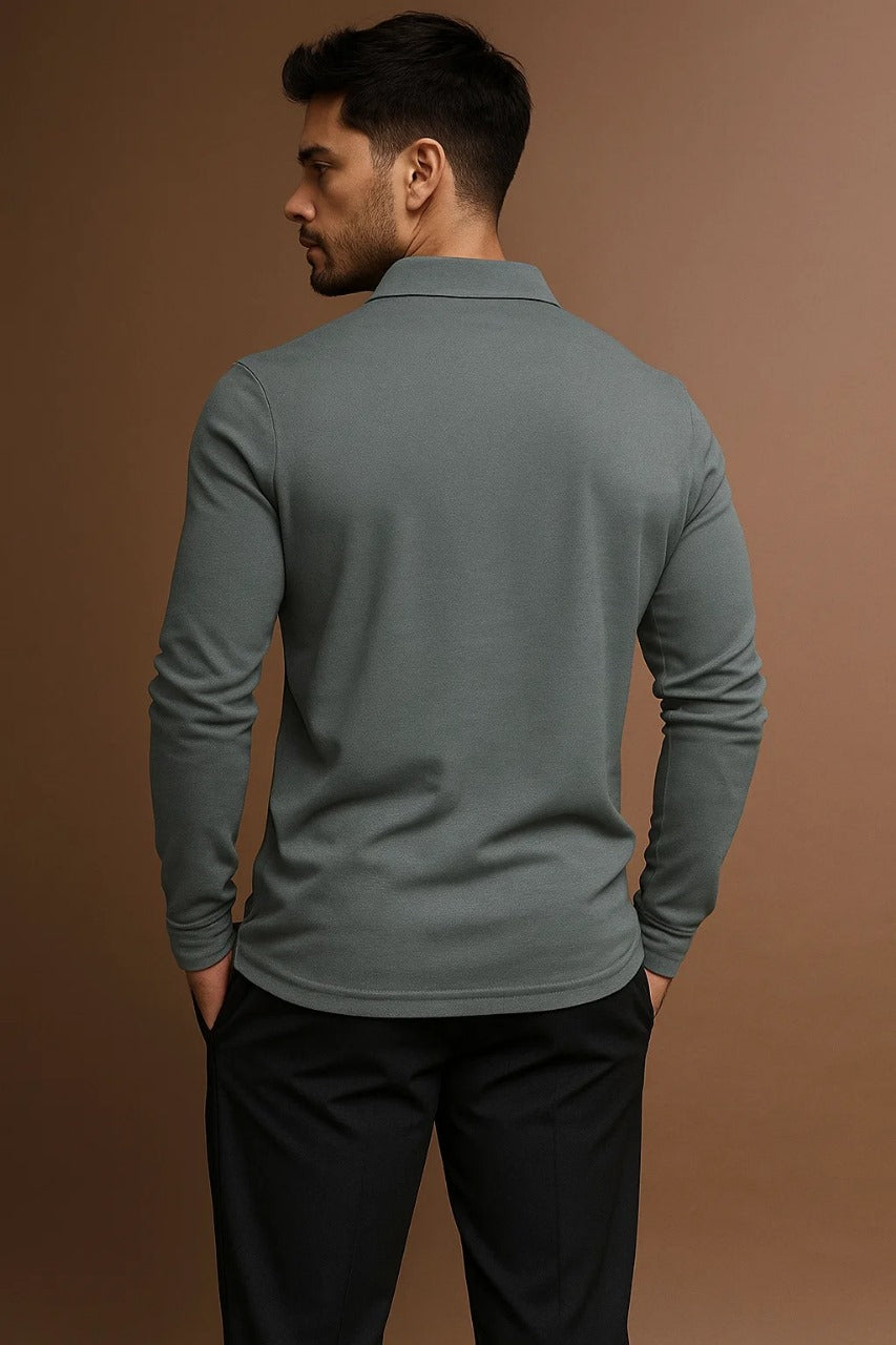 Comfortable men's long sleeve polo shirt. Features a stylish collar and button placket for versatile wear.