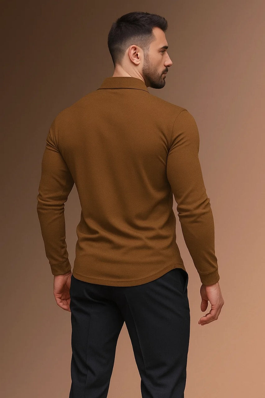 Versatile men's long sleeve polo shirt with a stylish collar and functional button placket. Great for daily wear.