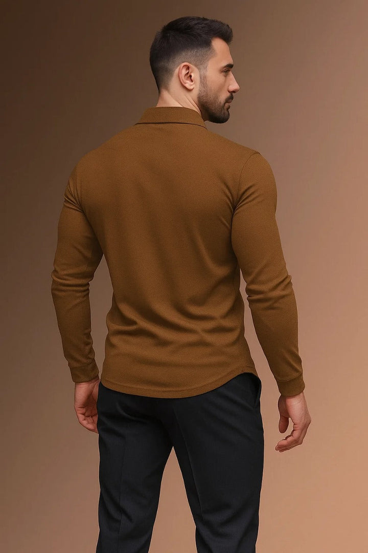 Versatile men's long sleeve polo shirt with a stylish collar and functional button placket. Great for daily wear.