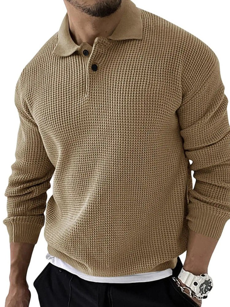 Men's long sleeve polo sweater, a stylish knit pullover perfect for casual or smart casual wear.