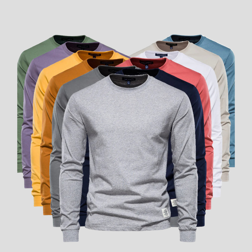 Men's long-sleeve round-neck shirt in a classic fit, perfect for everyday casual wear & comfort.