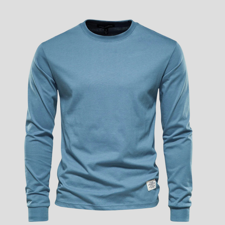 Men's long-sleeve basic shirt with round neck, a versatile and comfortable wardrobe staple for all seasons.