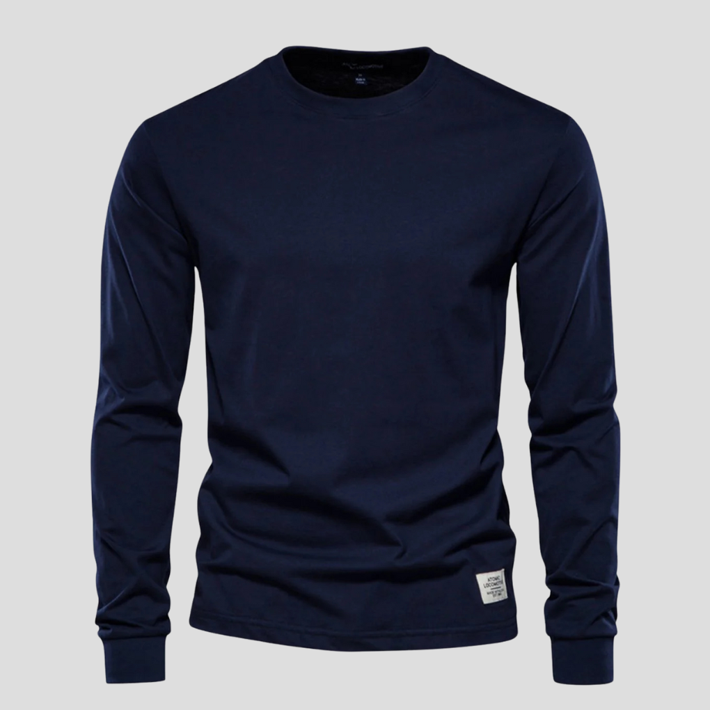 Casual men's long-sleeve tee, featuring a comfortable crew neck for relaxed everyday fashion.