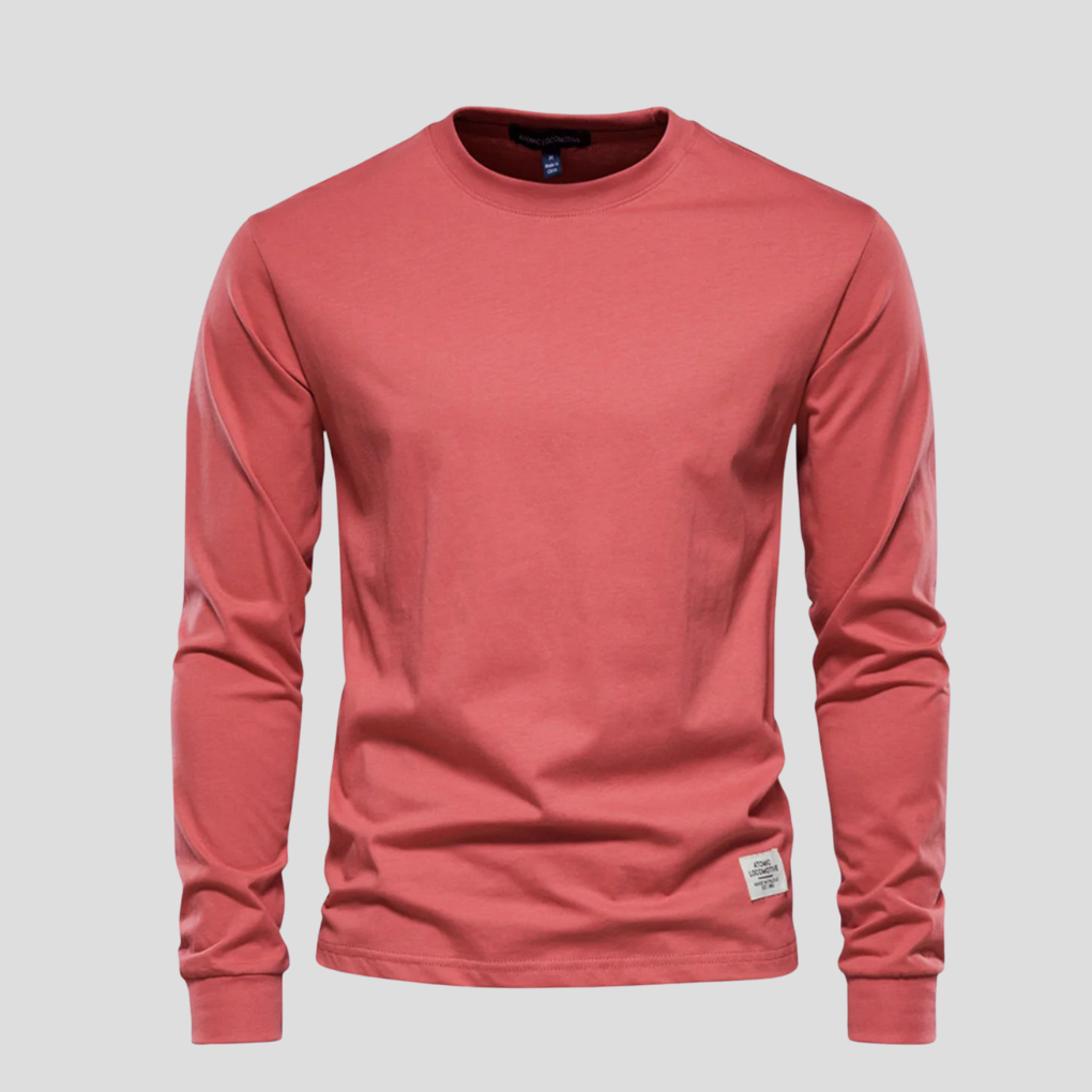 Soft men's long-sleeve crew neck top, a comfortable and essential wardrobe staple for casual style.