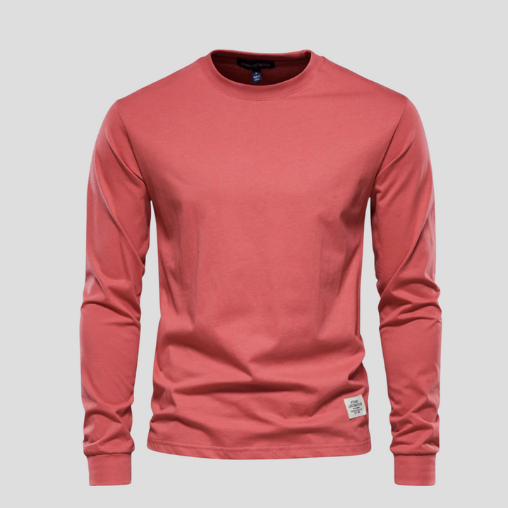 Soft men's long-sleeve crew neck top, a comfortable and essential wardrobe staple for casual style.