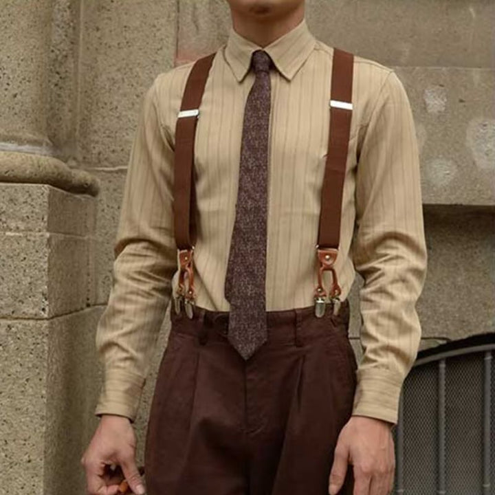 Men's long-sleeve striped button-up dress shirt, perfect for office or smart casual wear.
