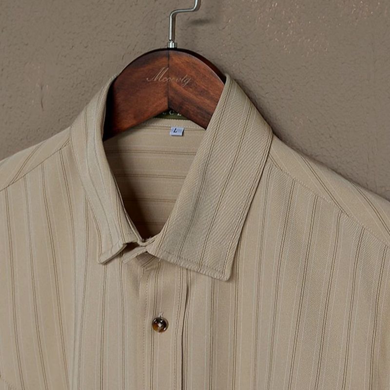 Versatile men's striped dress shirt, long-sleeve, suitable for both business and smart casual events.