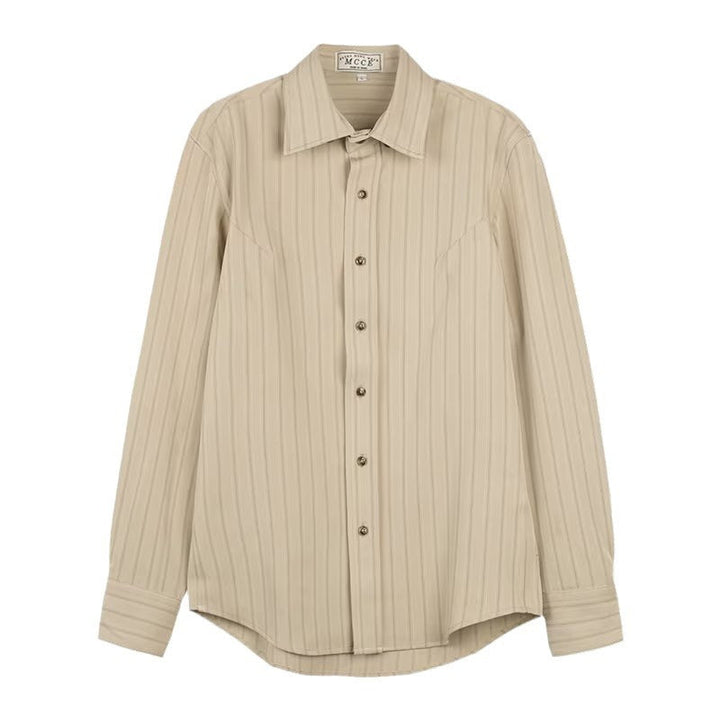 Stylish men's striped button-up dress shirt, a timeless piece for modern men's fashion and office wear.