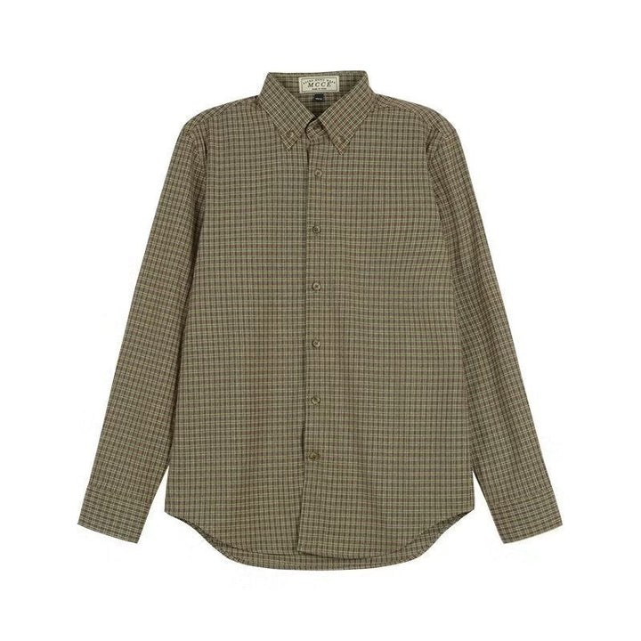 Men's striped button-up dress shirt featuring a point collar and long sleeves for a polished look.