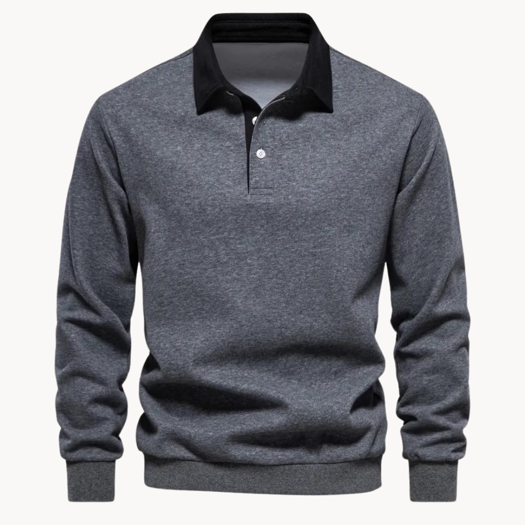 Men's long sleeve sweatshirt with contrast collar for a smart casual, modern look.