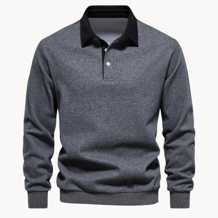 Men's long sleeve sweatshirt with contrast collar for a smart casual, modern look.