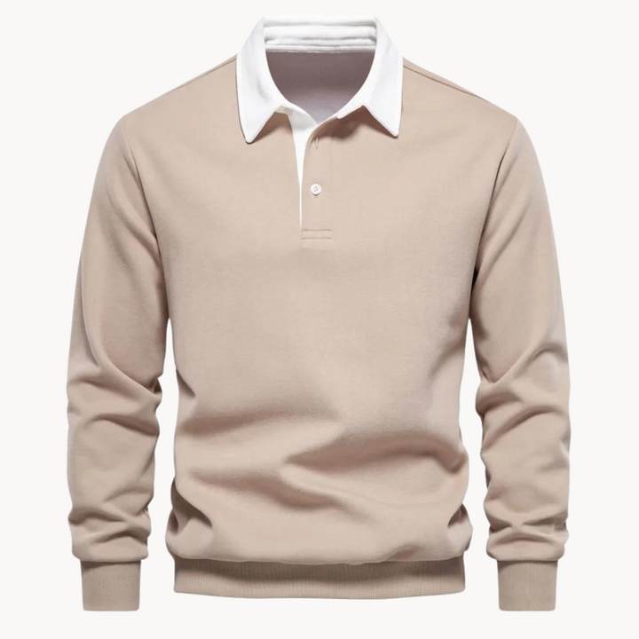 Smart casual men's sweatshirt with a unique contrast collar, great for versatile men's fashion.