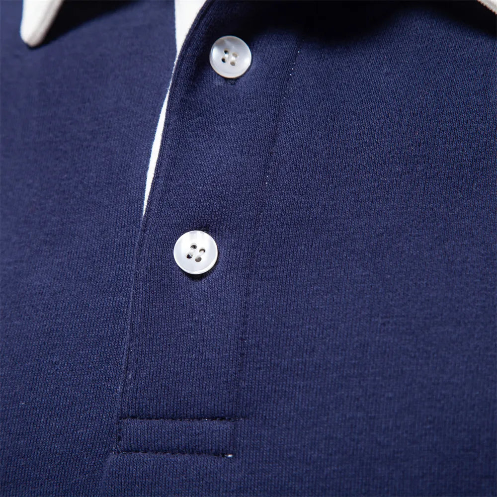 Men's smart casual long sleeve sweatshirt with a contrast collar, a key piece for autumn fashion.