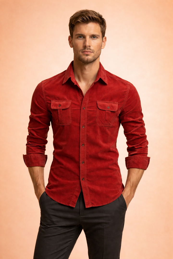 Men's versatile long sleeve textured button shirt with chest pockets, designed for comfortable everyday layering.