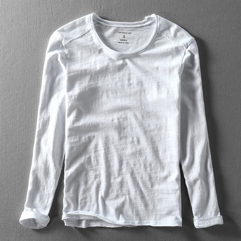 Men's long sleeve textured crew neck shirt in a versatile straight fit, perfect for casual everyday wear in autumn & spring.
