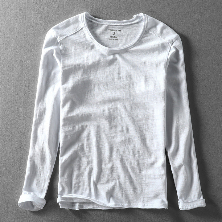 Men's long sleeve textured crew neck shirt in a versatile straight fit, perfect for casual everyday wear in autumn & spring.