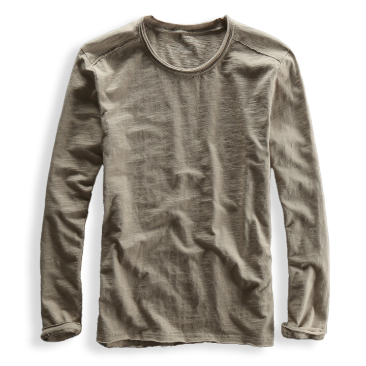 Versatile men's long sleeve textured crew neck shirt. A comfortable, casual straight fit top for everyday autumn style.