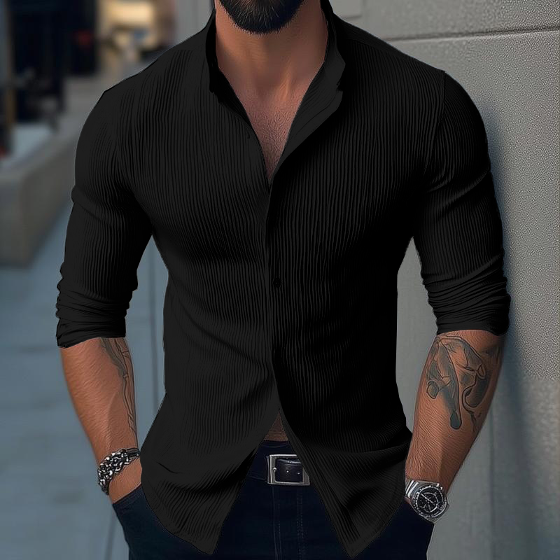 Versatile men's textured stand collar shirt, perfect for everyday wear and smart casual occasions.