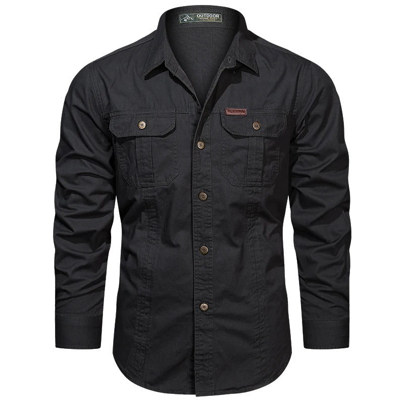 Stylish men's shirt with utility pockets, long sleeve, designed for comfort & outdoor adventures.