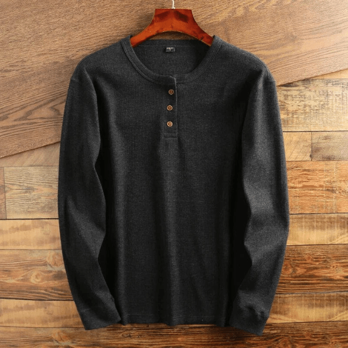 Stylish men's henley shirt with long sleeves, perfect for everyday casual wear.