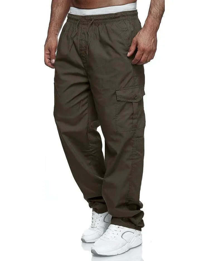 Versatile men's loose fit cargo trousers, elastic waist, perfect for casual style, everyday wear or outdoor adventures.