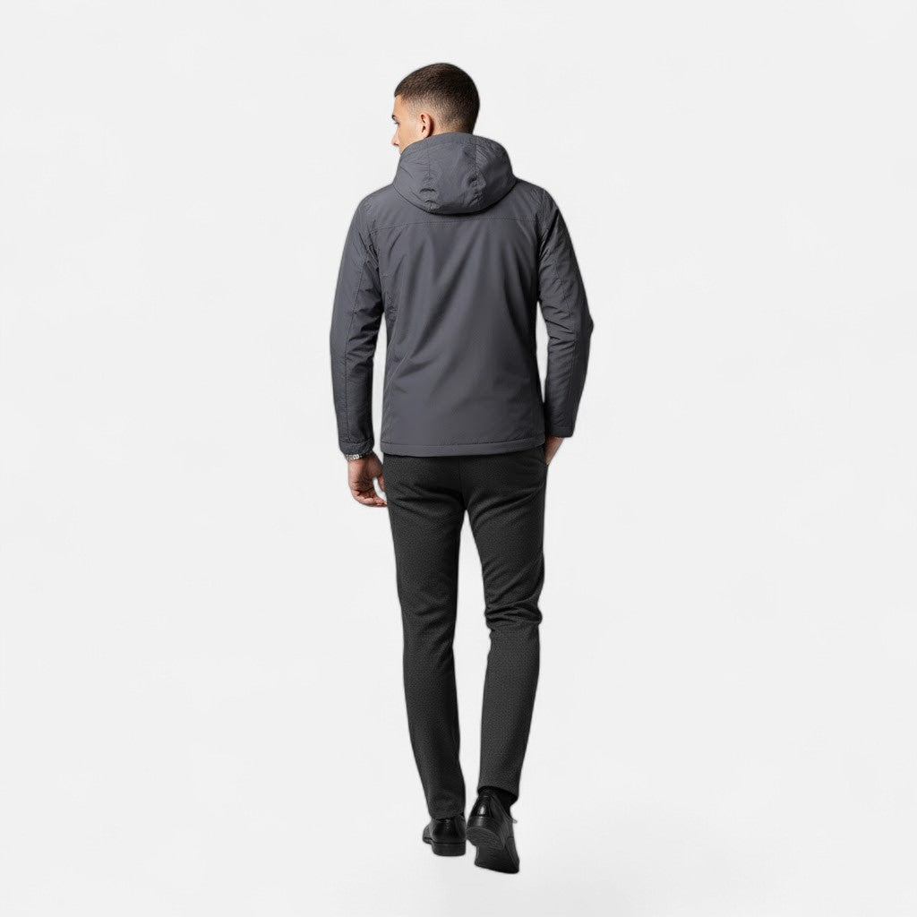 Durable and stylish men's hooded casual jacket, ideal for outdoor activities.