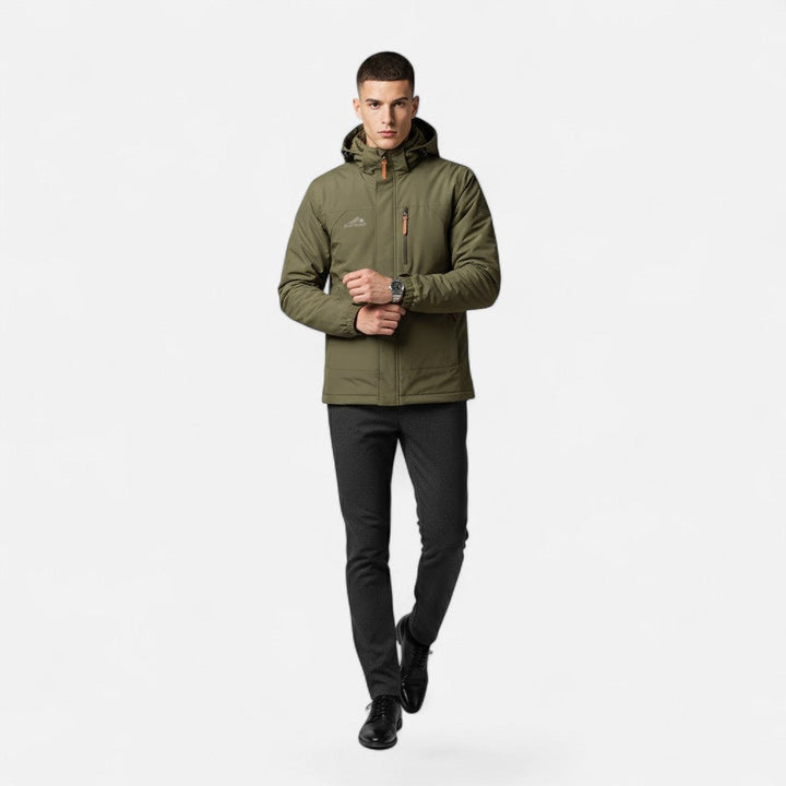 Men's outerwear piece: a loose-fit hooded jacket offering practical style.