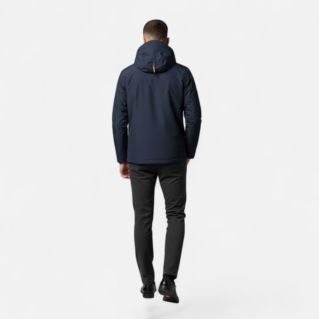 A versatile men's lightweight hooded jacket for spring and autumn wear.