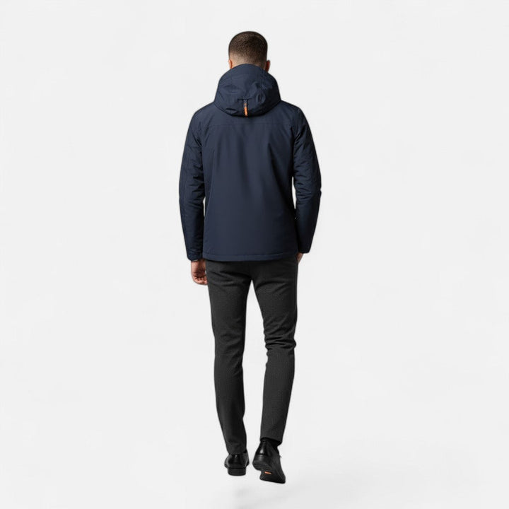 A versatile men's lightweight hooded jacket for spring and autumn wear.
