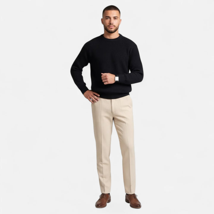 Soft knit men's loose fit sweater. Warm, stylish Korean style pullover for cozy autumn and winter.